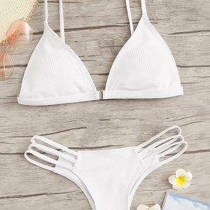 Shein ribbed triangle top w ladder cutout bikini